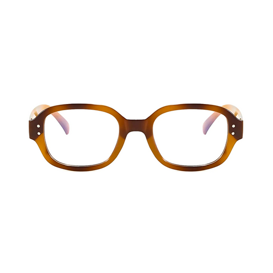 Dotted Series Retro Y2K Rectangle Blue Light Blocking Eyeglasses - Caramel Glaze