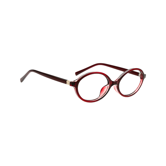 essntl series Retro Vintage 90s Oval Computer Glasses For Women - Wine Red