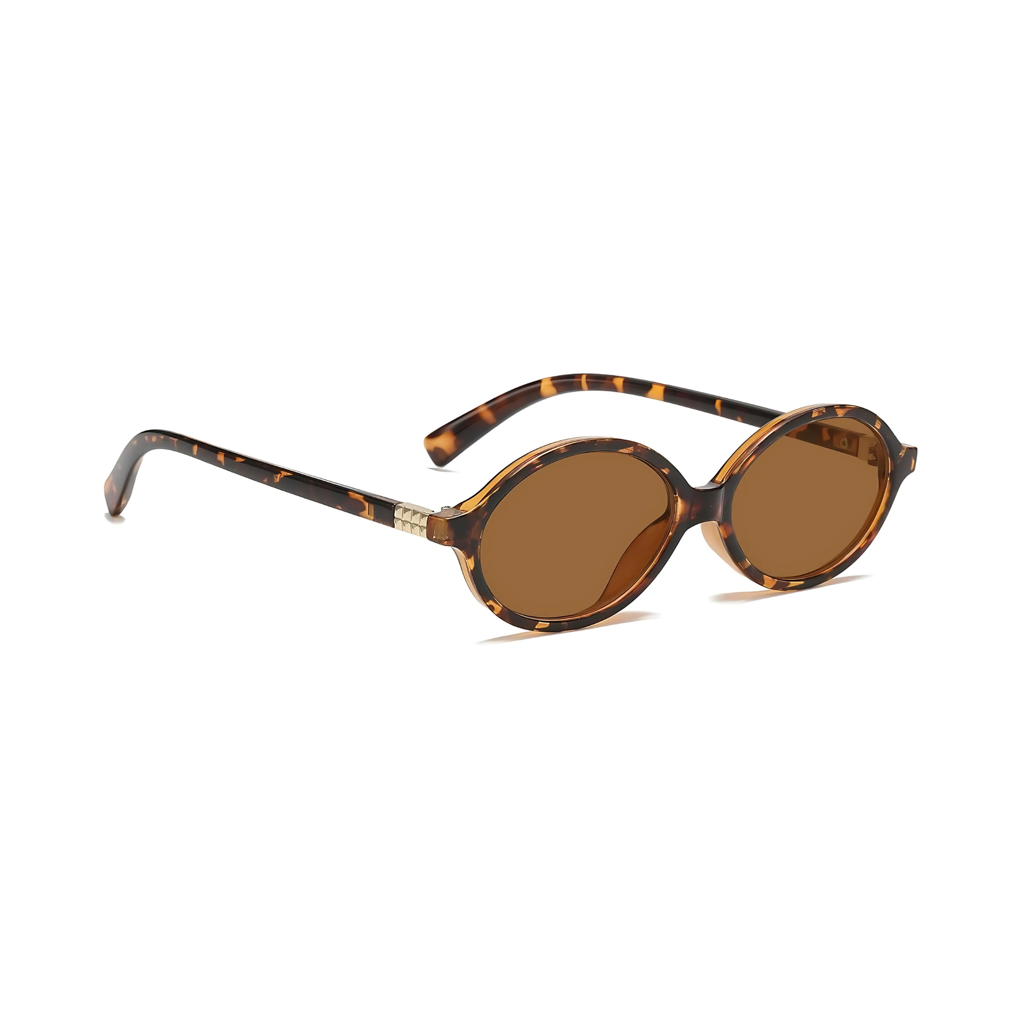 essntl series Retro Vintage 90s Oval Sunglasses For Men & Women - Leopard Brown