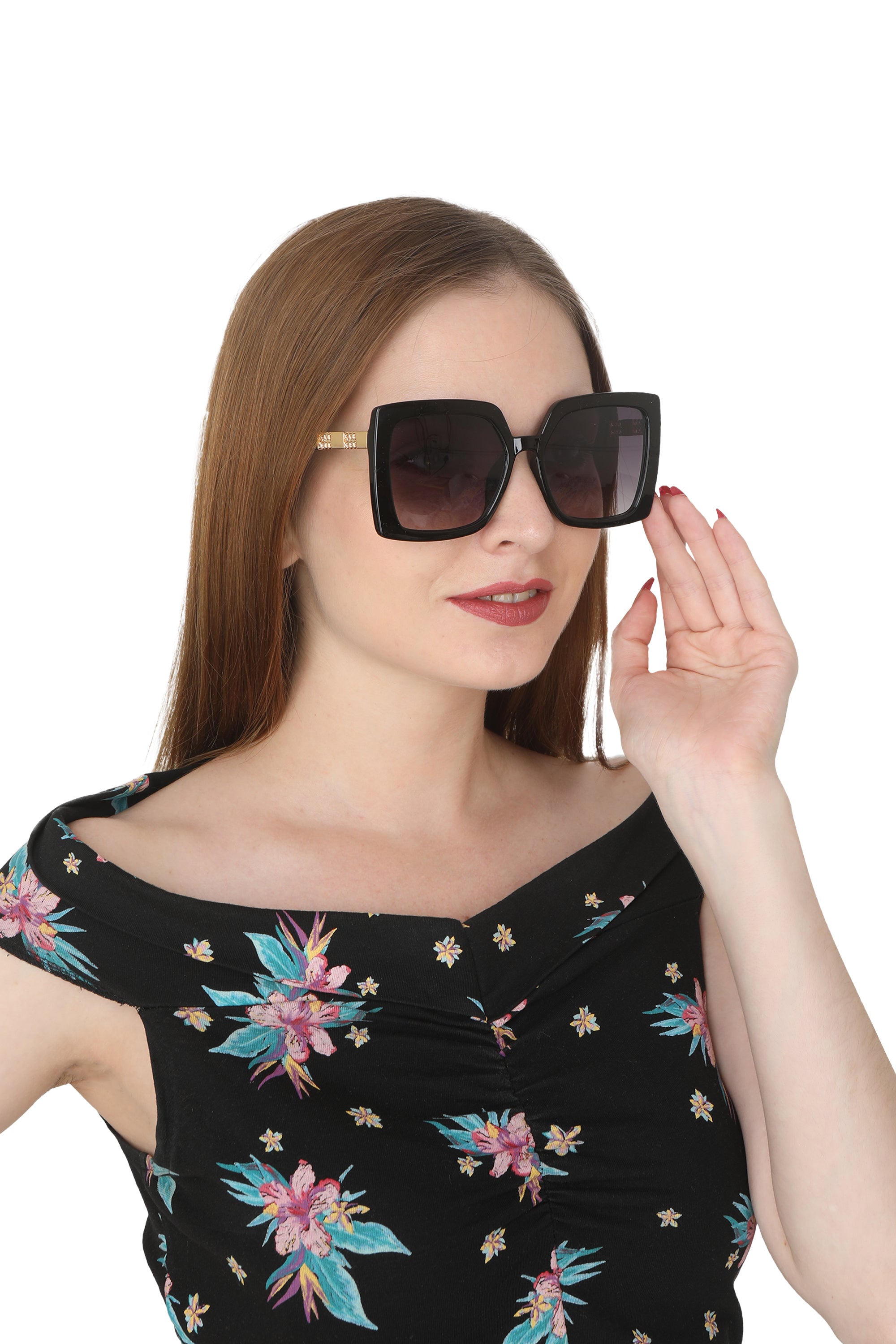Royal Series Oversized Square Sunglasses For Women - Black