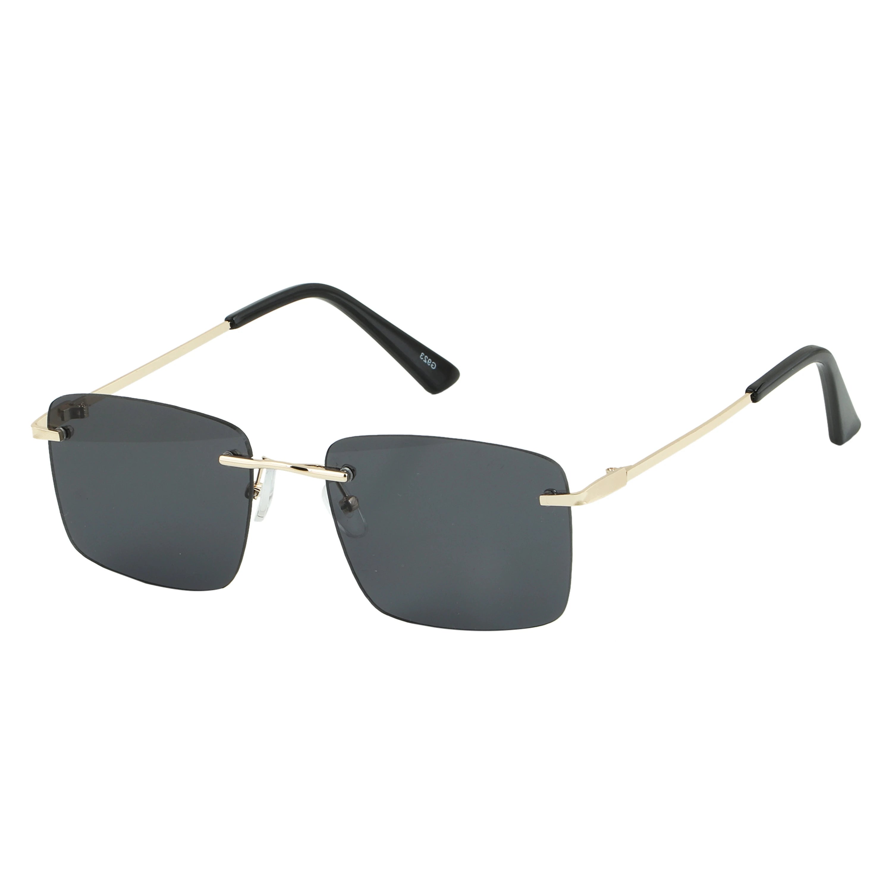 HautRim Series Rimless Rectangle Sunglasses - Gold Frame Grey Lens