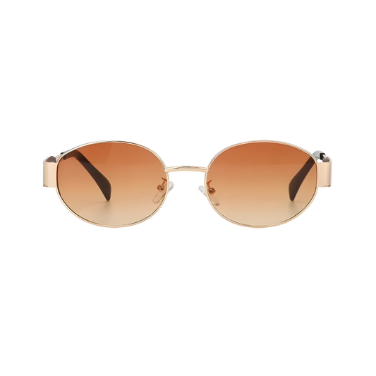 essntl Series Retro Oval Sunglasses For Women & Men - Gold Frame Gradient Brown Lenses