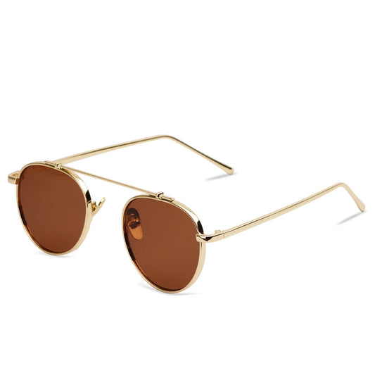 DISC Series Metal Frame Round Sunglasses - Gold Brown