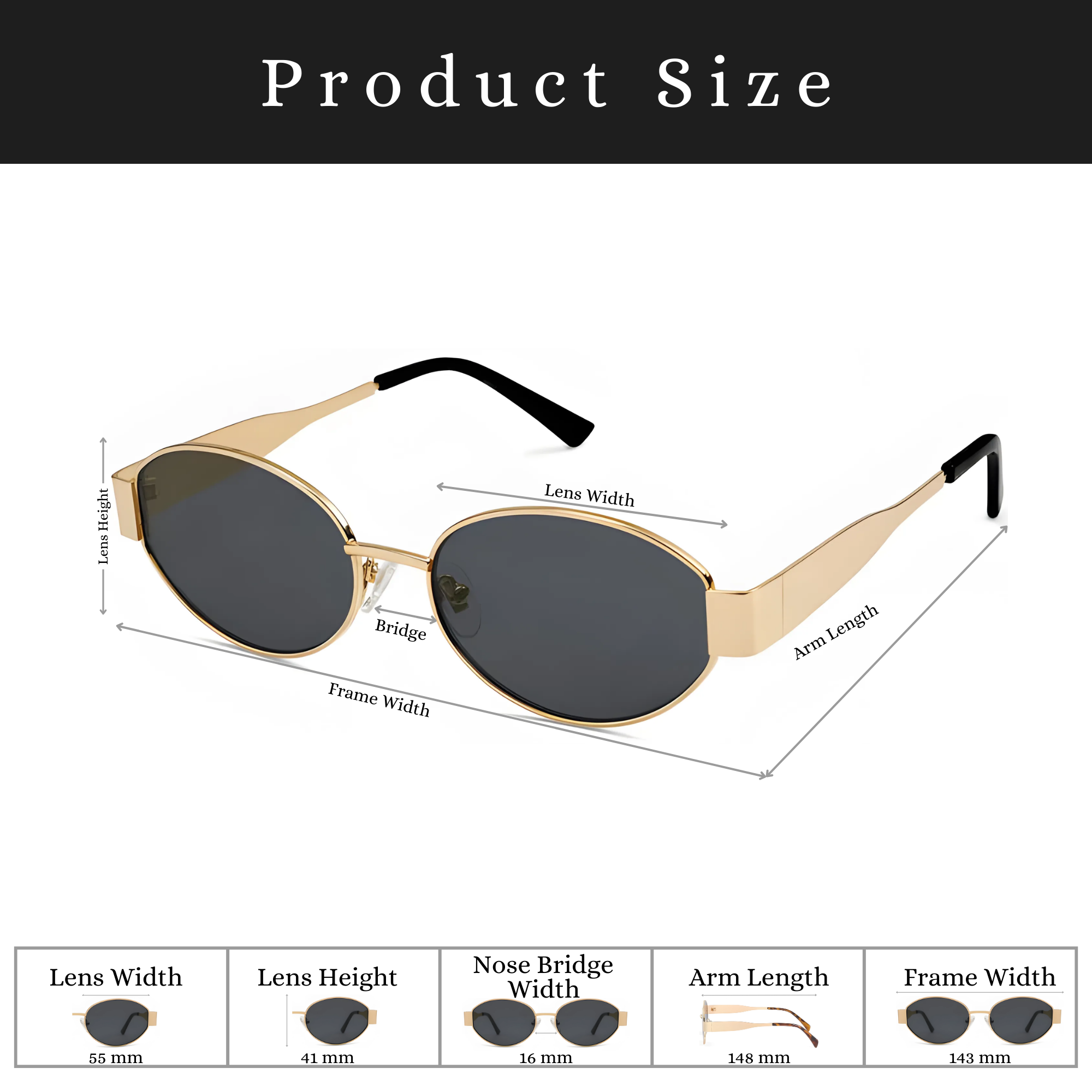 essntl Series Retro Oval Sunglasses For Women & Men - Gold Grey