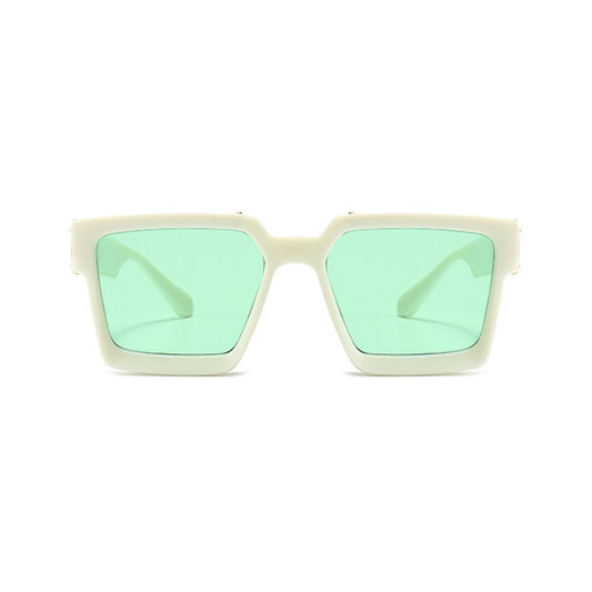 Monster Series UV Protected Square Sunglasses - White Frame Green Lens