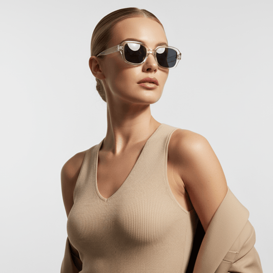 Dotted Series Retro Y2K Rectangle Polarized Sunglasses - Transparent Grey