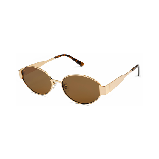 essntl Series Retro Oval Sunglasses For Women & Men - Gold Frame Brown Lenses