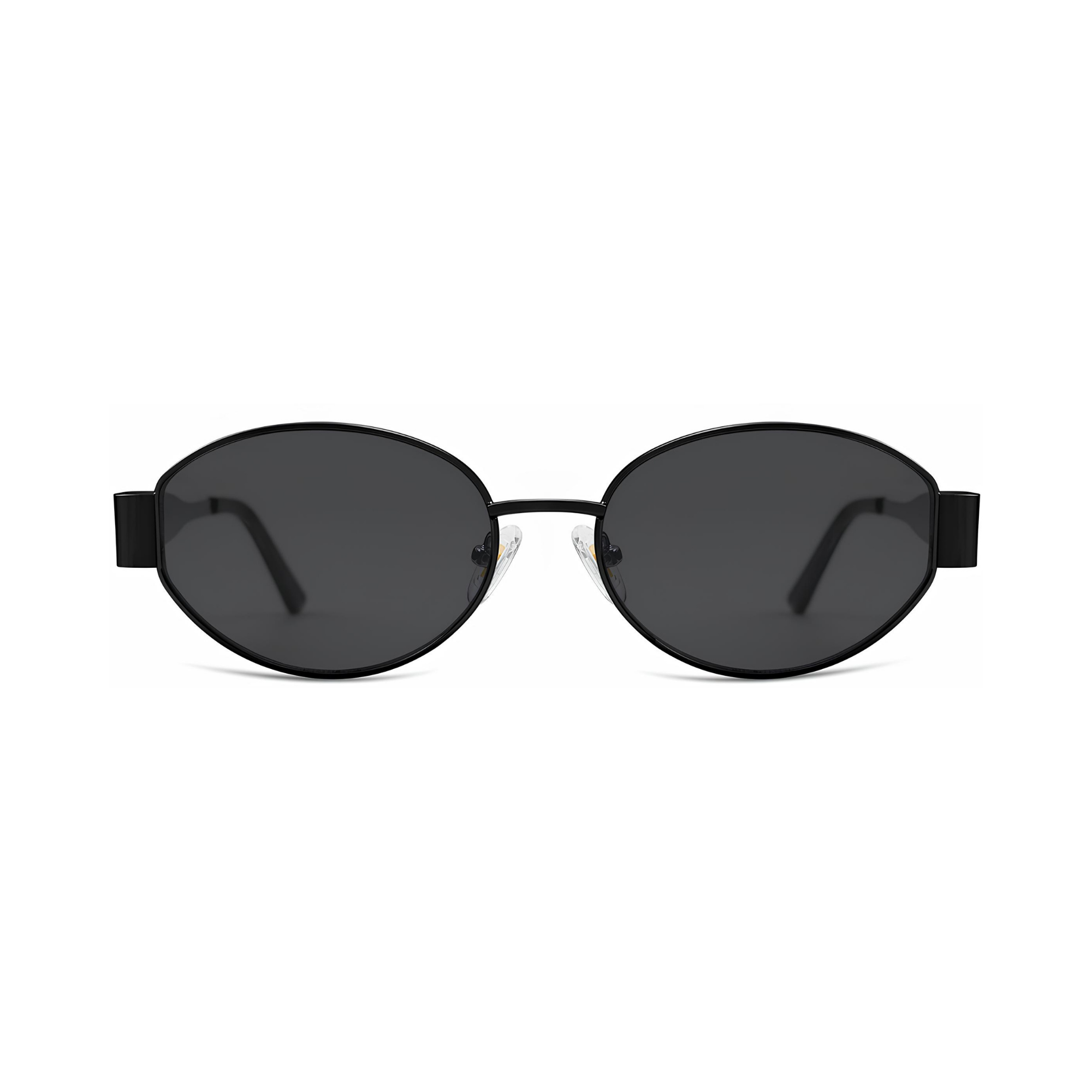 essntl Series Retro Oval Sunglasses For Women & Men - Matte Black Frame Grey Lenses