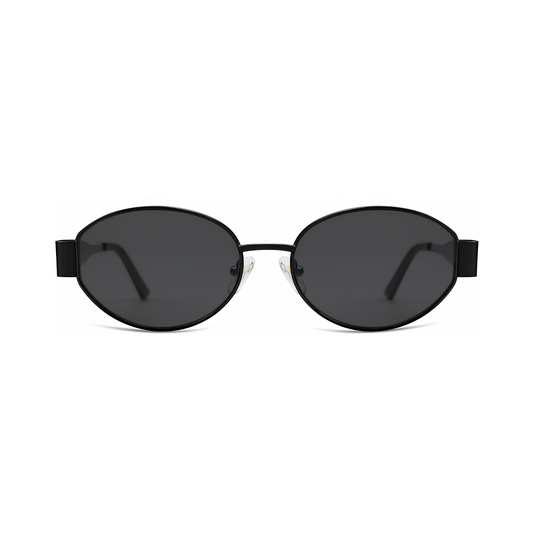 essntl Series Retro Oval Sunglasses For Women & Men - Matte Black Frame Grey Lenses