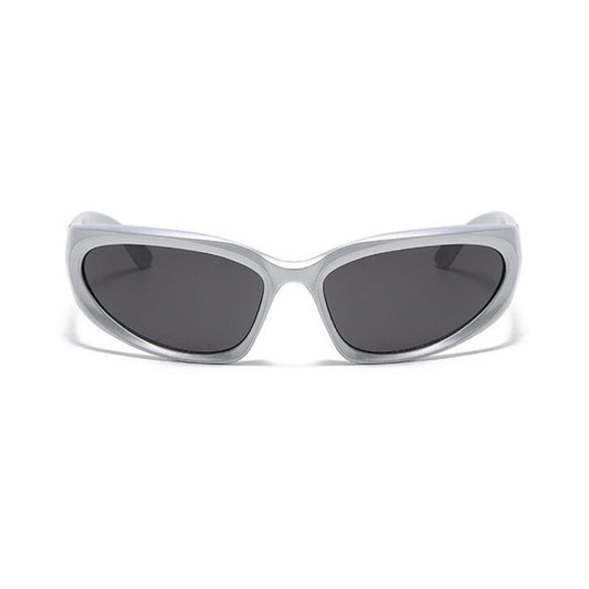 Futuristic Series Y2K Wraparound Sunglasses - Silver Frame Grey Lens