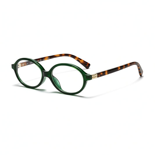 essntl series Retro Vintage 90s Oval Computer Glasses For Women - Green Leopard
