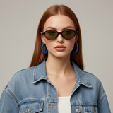 essntl series Retro Vintage 90s Oval Sunglasses For Men & Women - Leopard Green