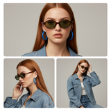 essntl series Retro Vintage 90s Oval Sunglasses For Men & Women - Leopard Green