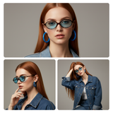 essntl series Retro Vintage 90s Oval Sunglasses For Men & Women - Leopard Blue