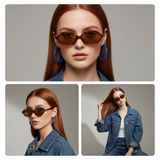 essntl series Retro Vintage 90s Oval Sunglasses For Men & Women - Leopard Brown