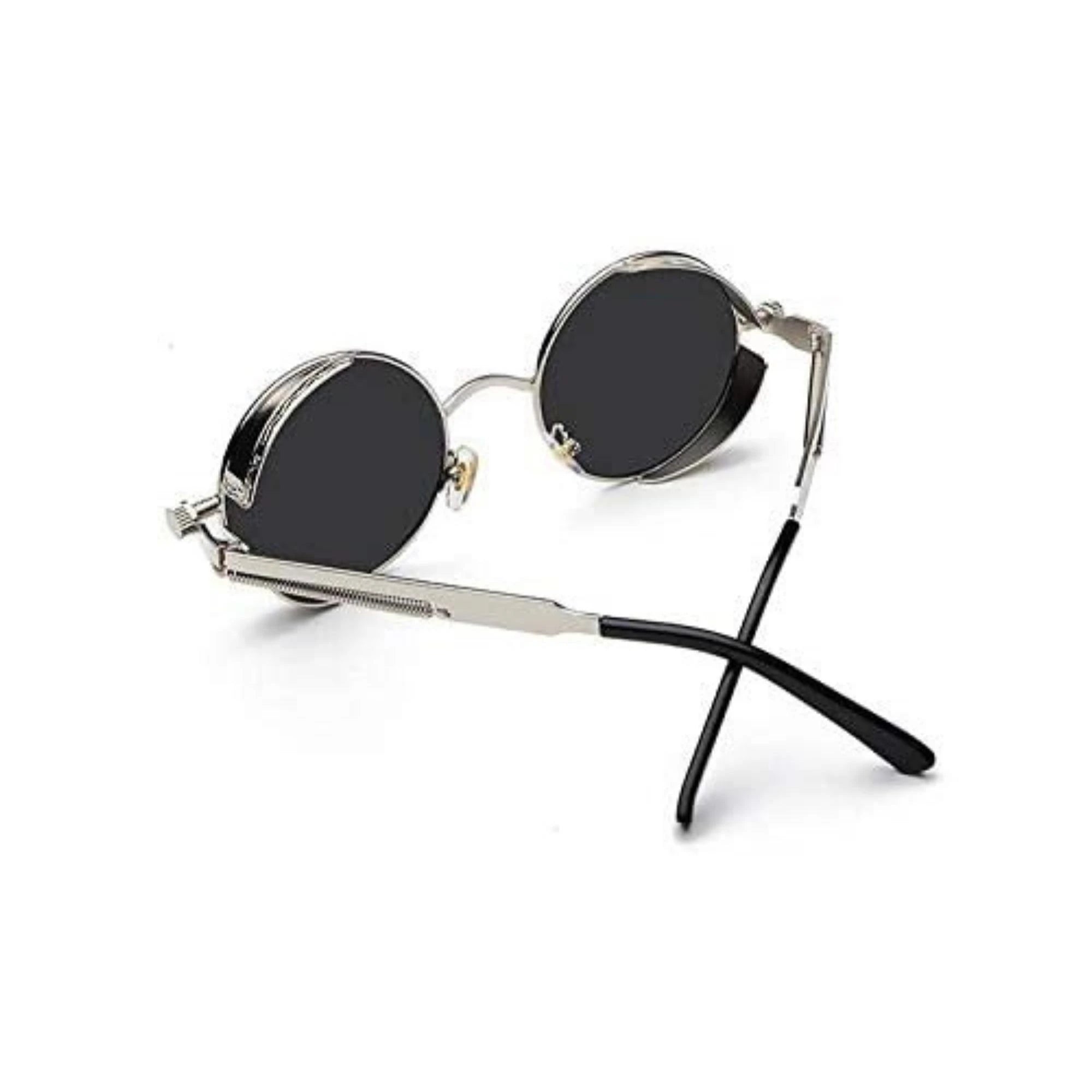 DISC Series Round Steampunk Sunglasses - Silver Frame Silver Mirrored Lens