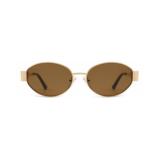 essntl Series Retro Oval Sunglasses For Women & Men - Gold Frame Brown Lenses