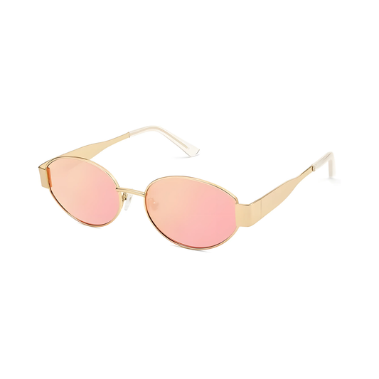 essntl Series Retro Oval Sunglasses For Women & Men - Gold Frame Pink Mirrored