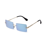 HautRim Series Rimless Rectangle Y2K Sunglasses For Men & Women Gold Blue Mirrored