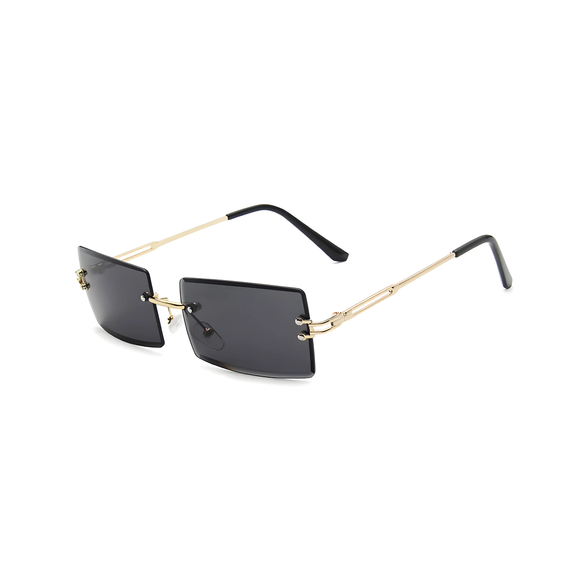 HautRim Series Rimless Rectangle Y2K Sunglasses For Men & Women Gold Black