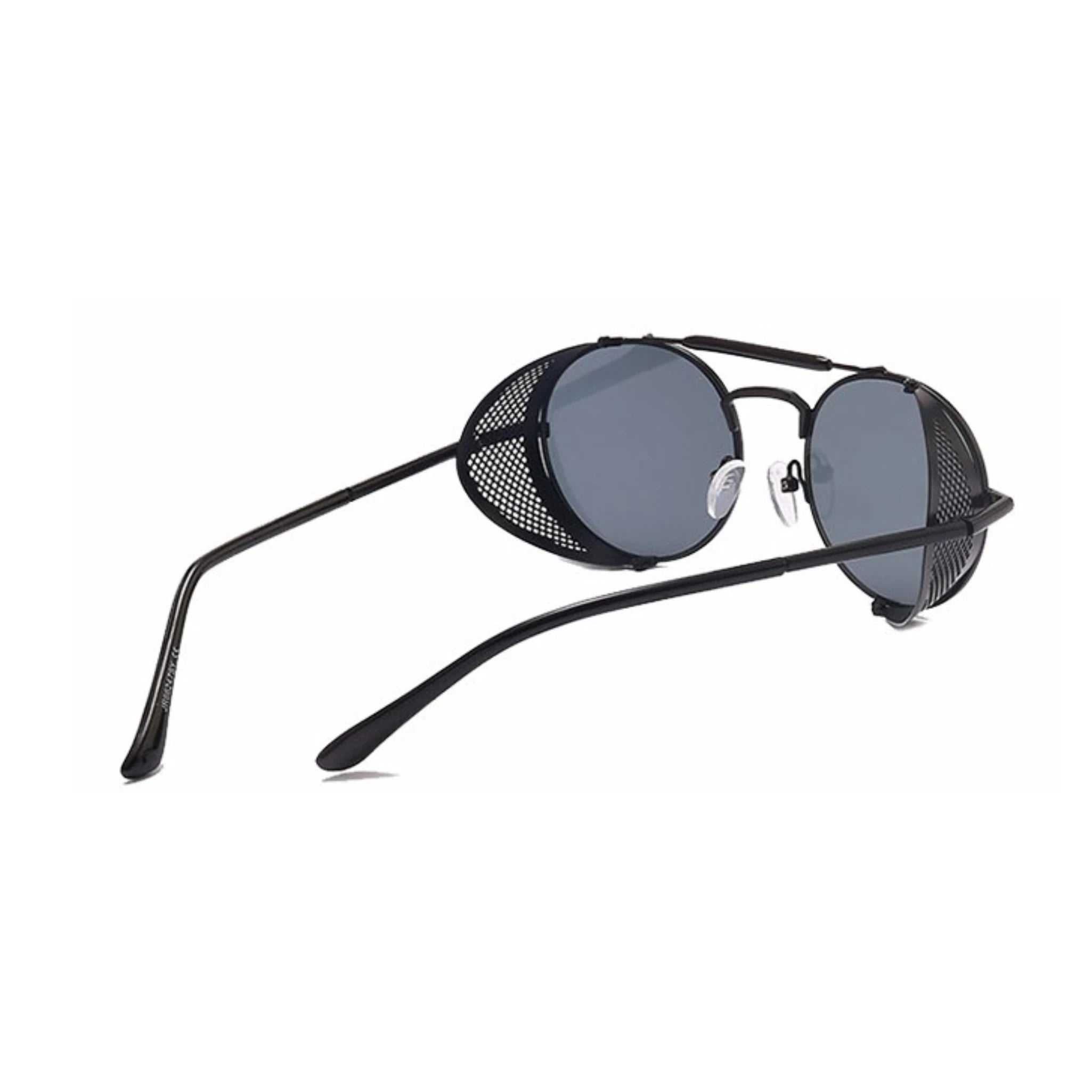 DISC Series Steampunk Side Shield Round Sunglasses - Black