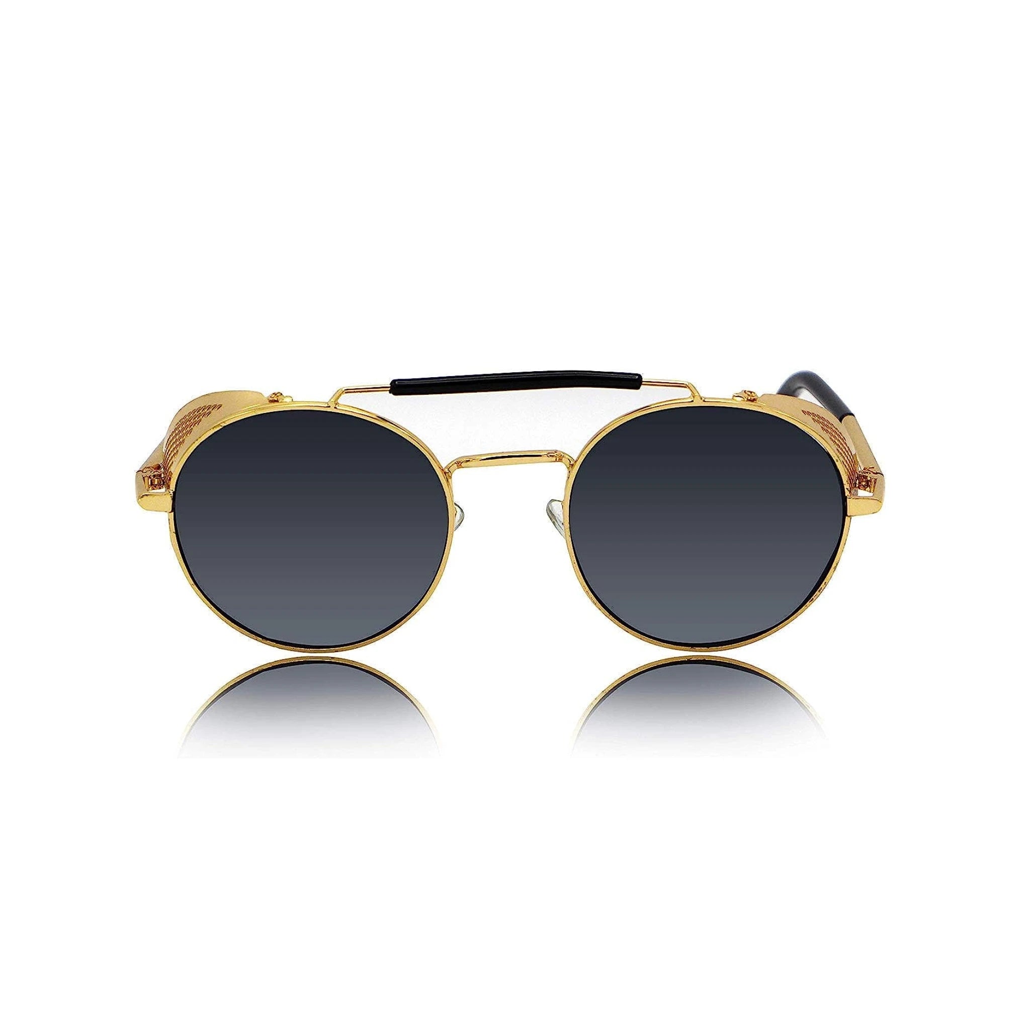 DISC Series Steampunk Side Shield Round Sunglasses - Gold Black