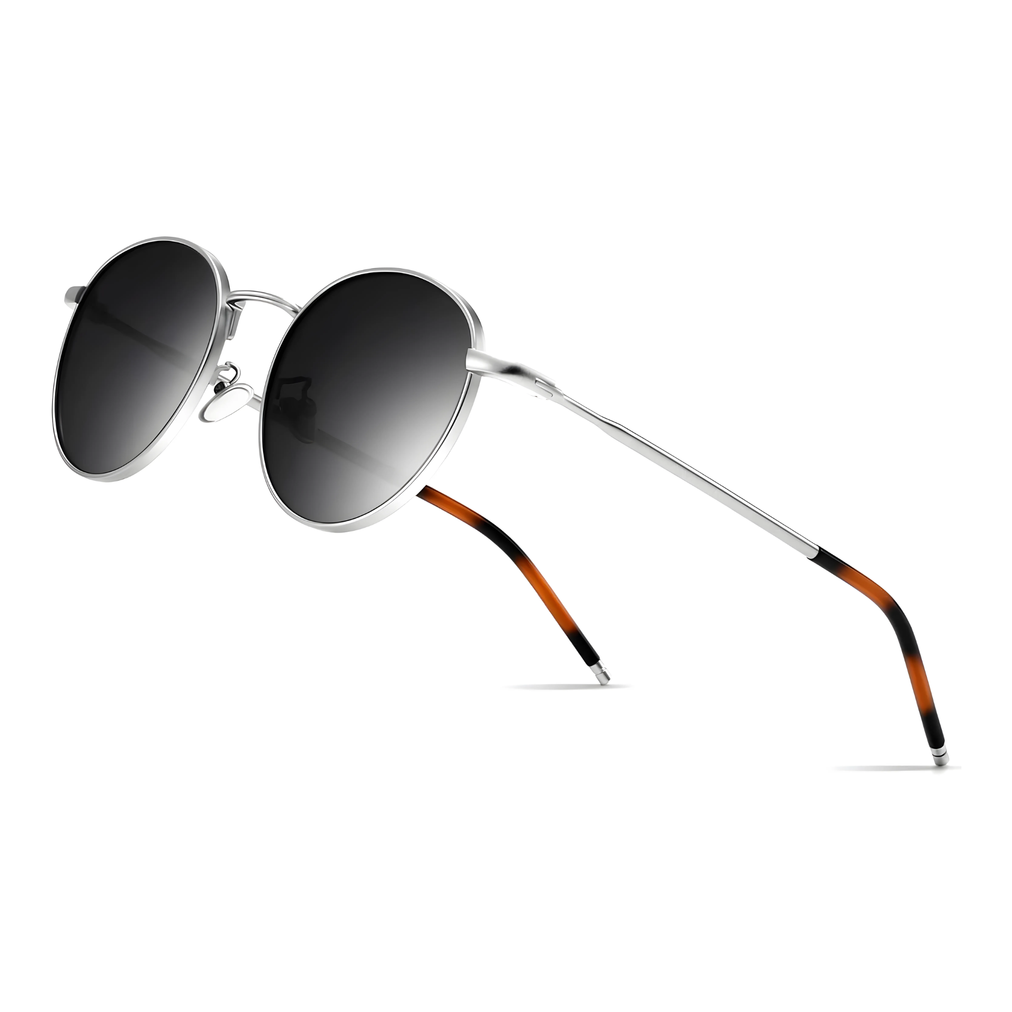 essntl series Vintage Round Sunglasses For Men & Women Silver Black