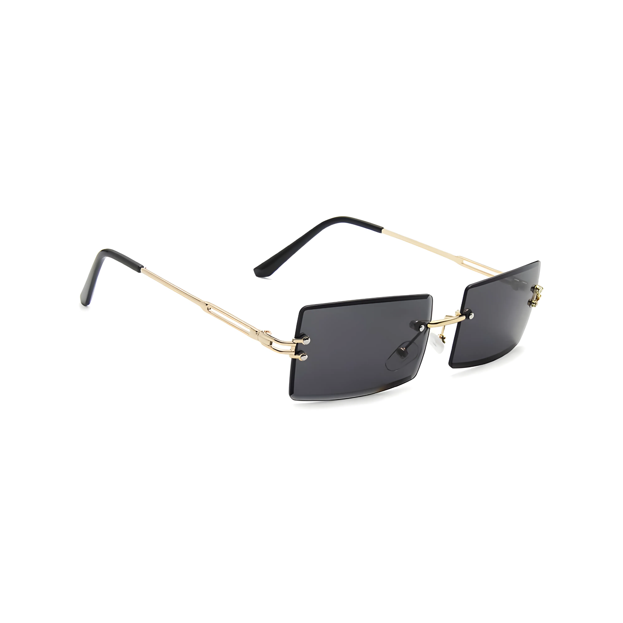 HautRim Series Rimless Rectangle Y2K Sunglasses For Men & Women Gold Black