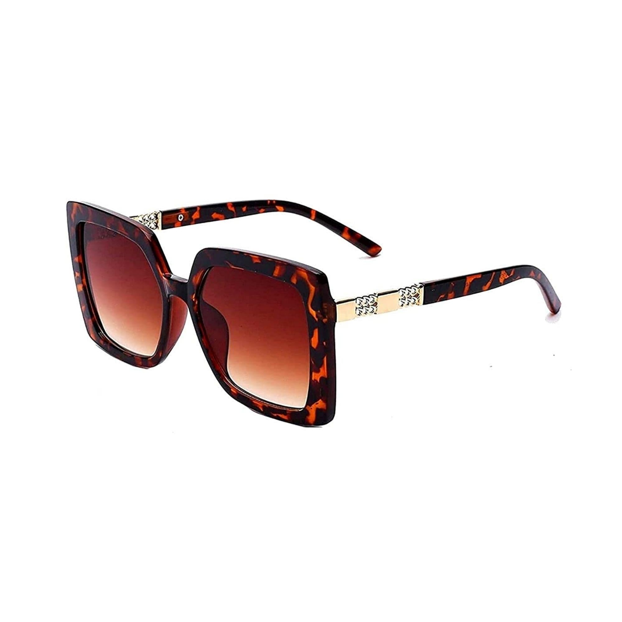 Royal Series Oversized Square Sunglasses For Women - Leopard Print