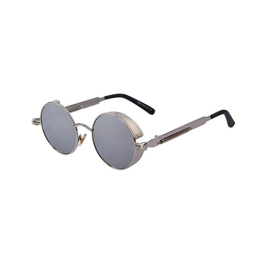 DISC Series Round Steampunk Sunglasses - Silver Frame Silver Mirrored Lens