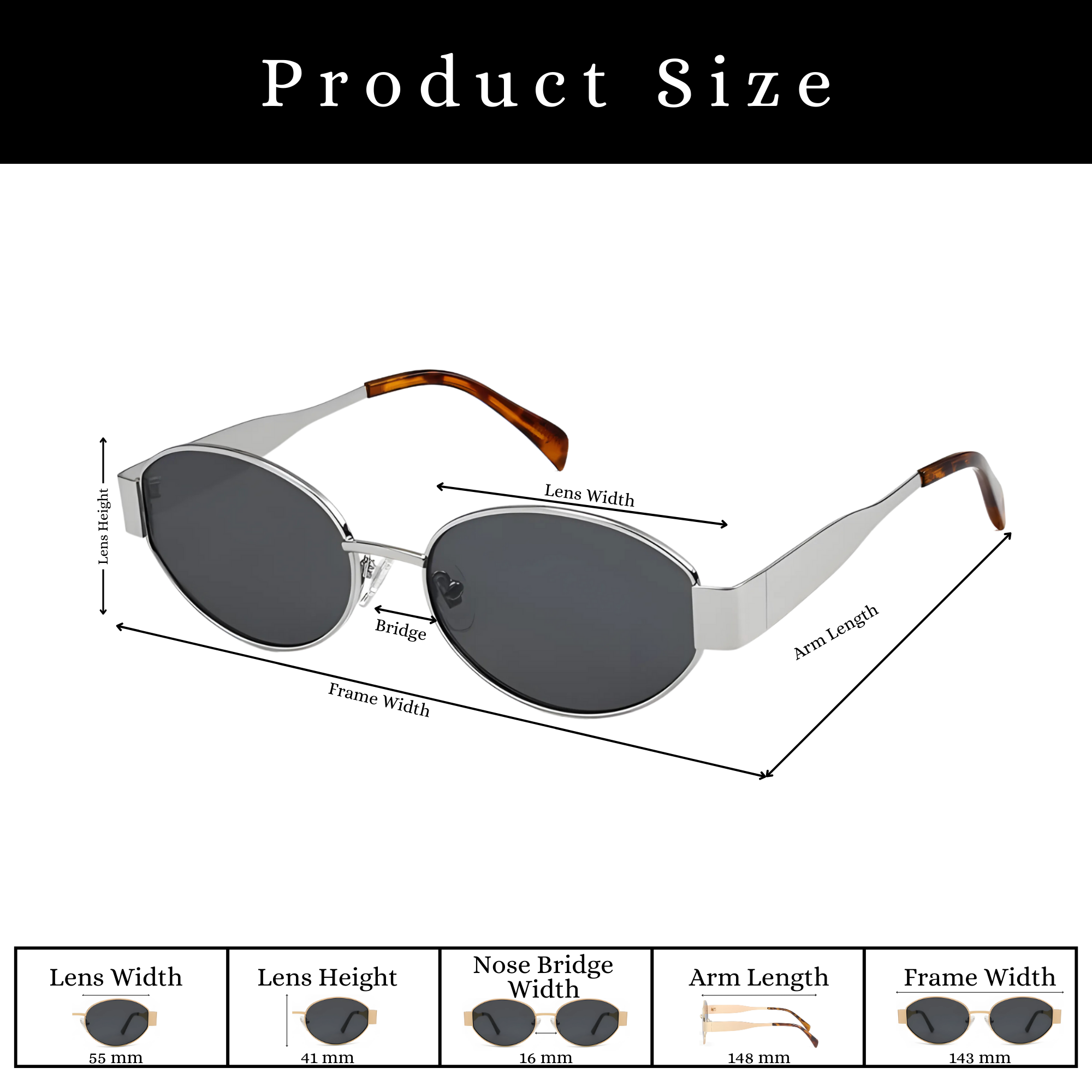 essntl Series Retro Oval Sunglasses For Women & Men - Silver Grey