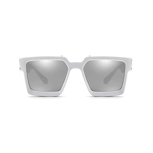 Monster Series UV Protected Square Sunglasses - White Frame Silver Mirrored Lens