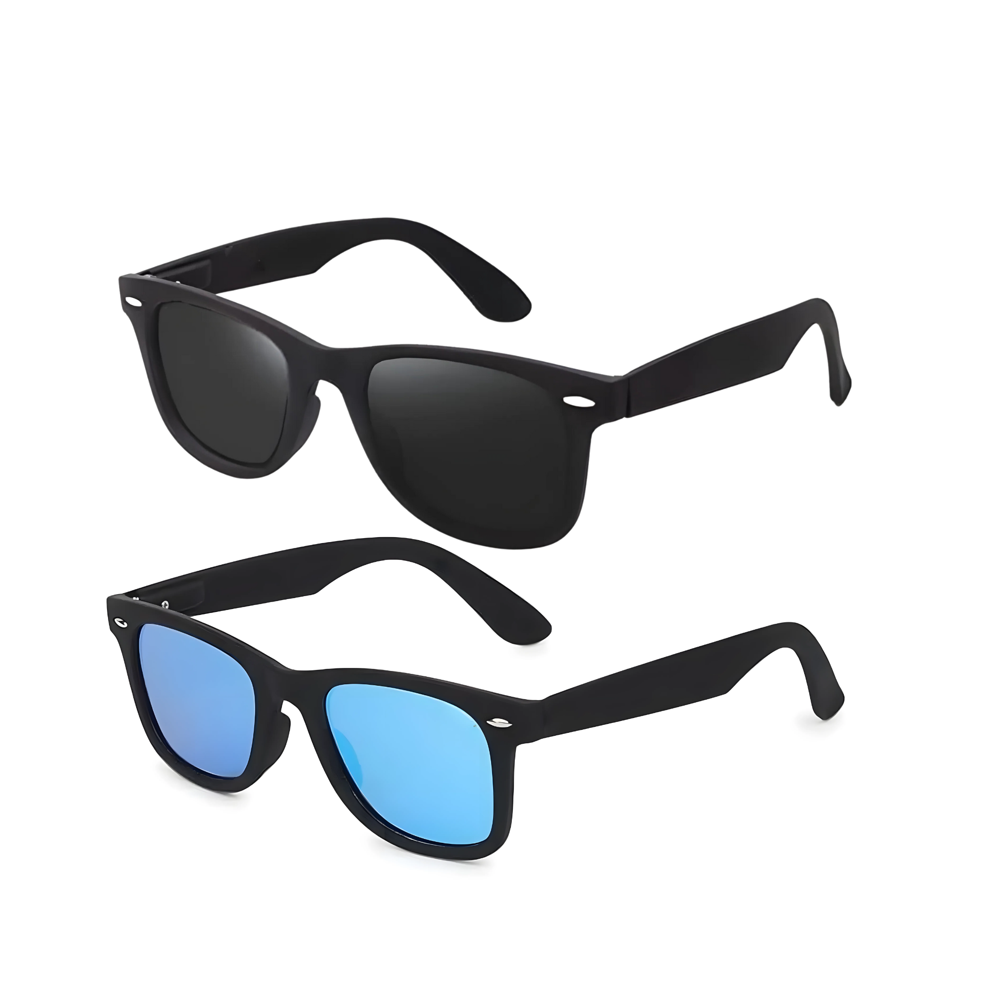 Klassic Series Polarized Wayfarer Sunglasses For Men & Women - (Grey & Blue Mirrored Lenses)