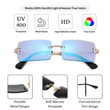 HautRim Series Rimless Rectangle Y2K Sunglasses For Men & Women Gold Blue Mirrored