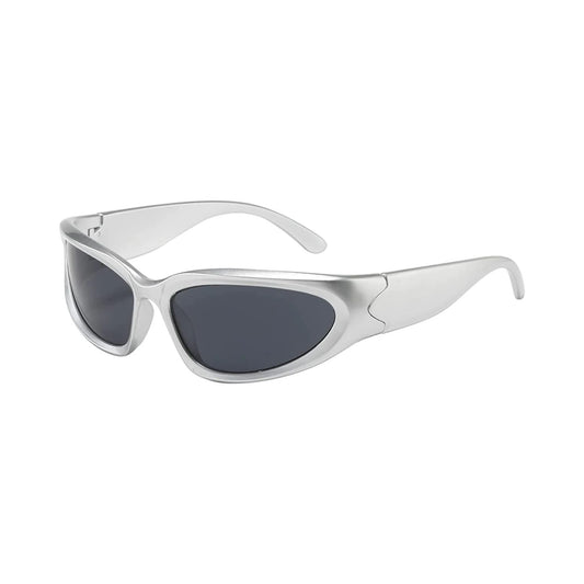 Futuristic Series Y2K Wraparound Sunglasses - Silver Frame Grey Lens